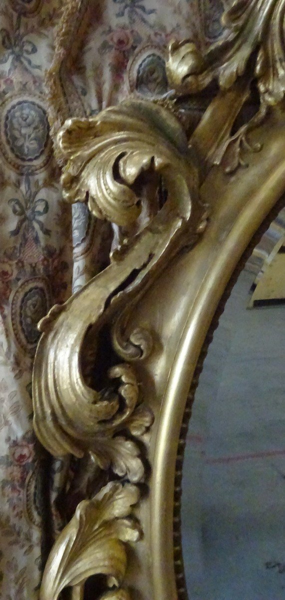 Grand Miroir Ovale d'époque Napoléon III en bois doré-photo-3