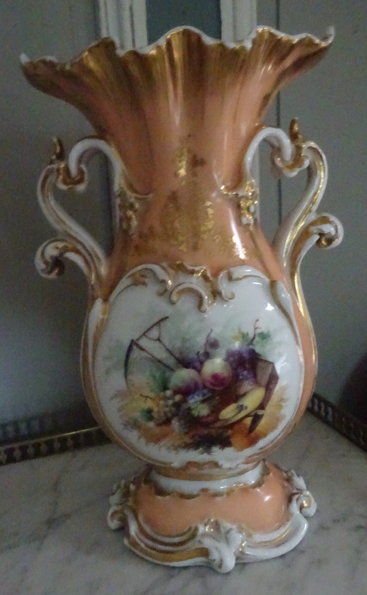 Vase Décoré d'époque Louis Philippe En Porcelaine De Paris-photo-2