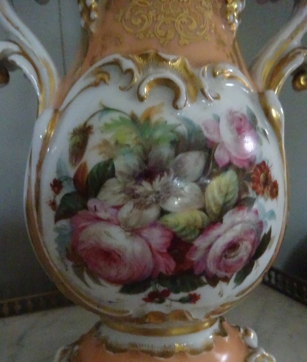 Vase Décoré d'époque Louis Philippe En Porcelaine De Paris-photo-4