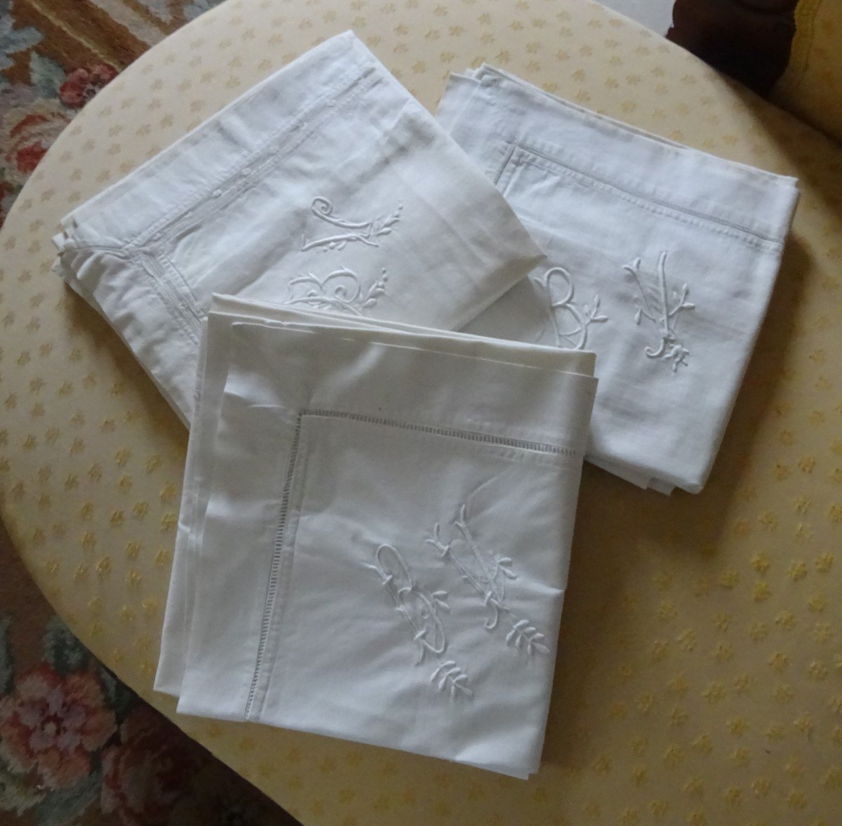 Two Pairs Of Pillowcases With Openwork Decor, They Are Numbered Bv End Of The 19th Century