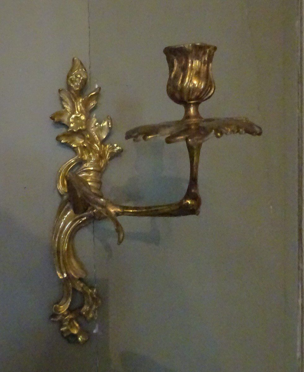 Pair Of Small Louis XV Gilt Bronze Wall Lights-photo-2