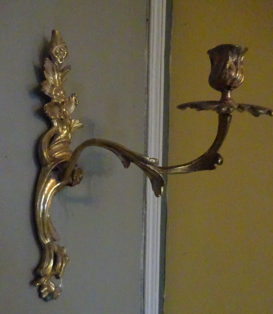 Pair Of Small Louis XV Gilt Bronze Wall Lights-photo-3