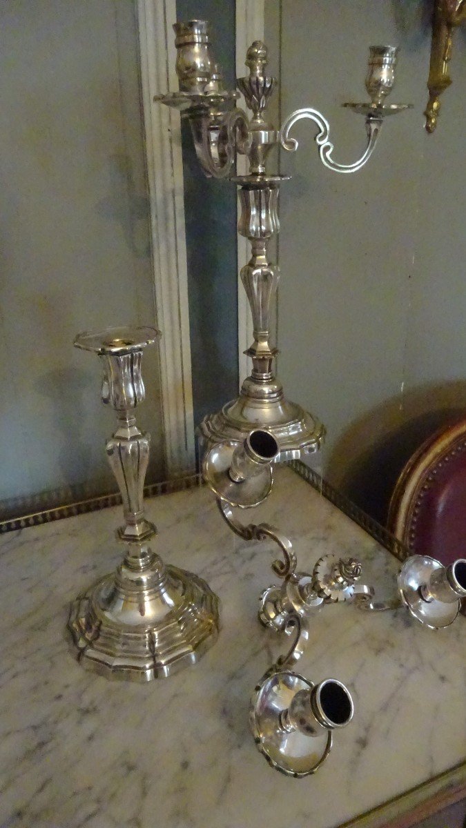 Pair Of Louis XV Style Candelabra In Silver-plated Bronze-photo-2