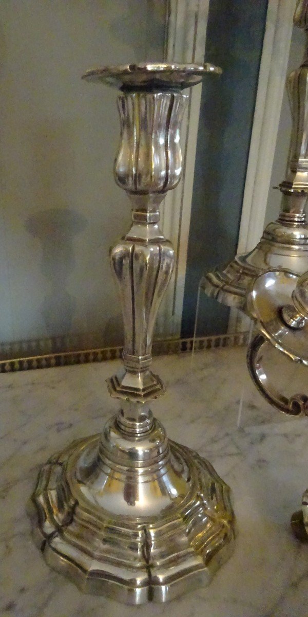 Pair Of Louis XV Style Candelabra In Silver-plated Bronze-photo-3