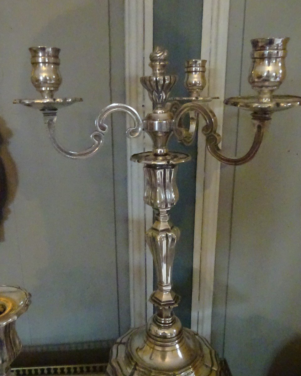 Pair Of Louis XV Style Candelabra In Silver-plated Bronze-photo-1