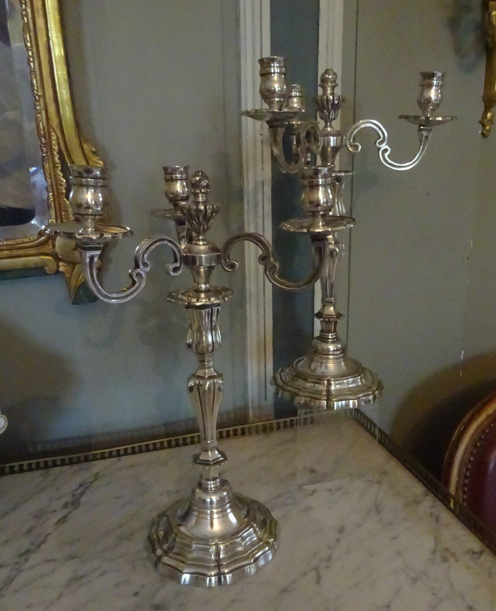 Pair Of Louis XV Style Candelabra In Silver-plated Bronze