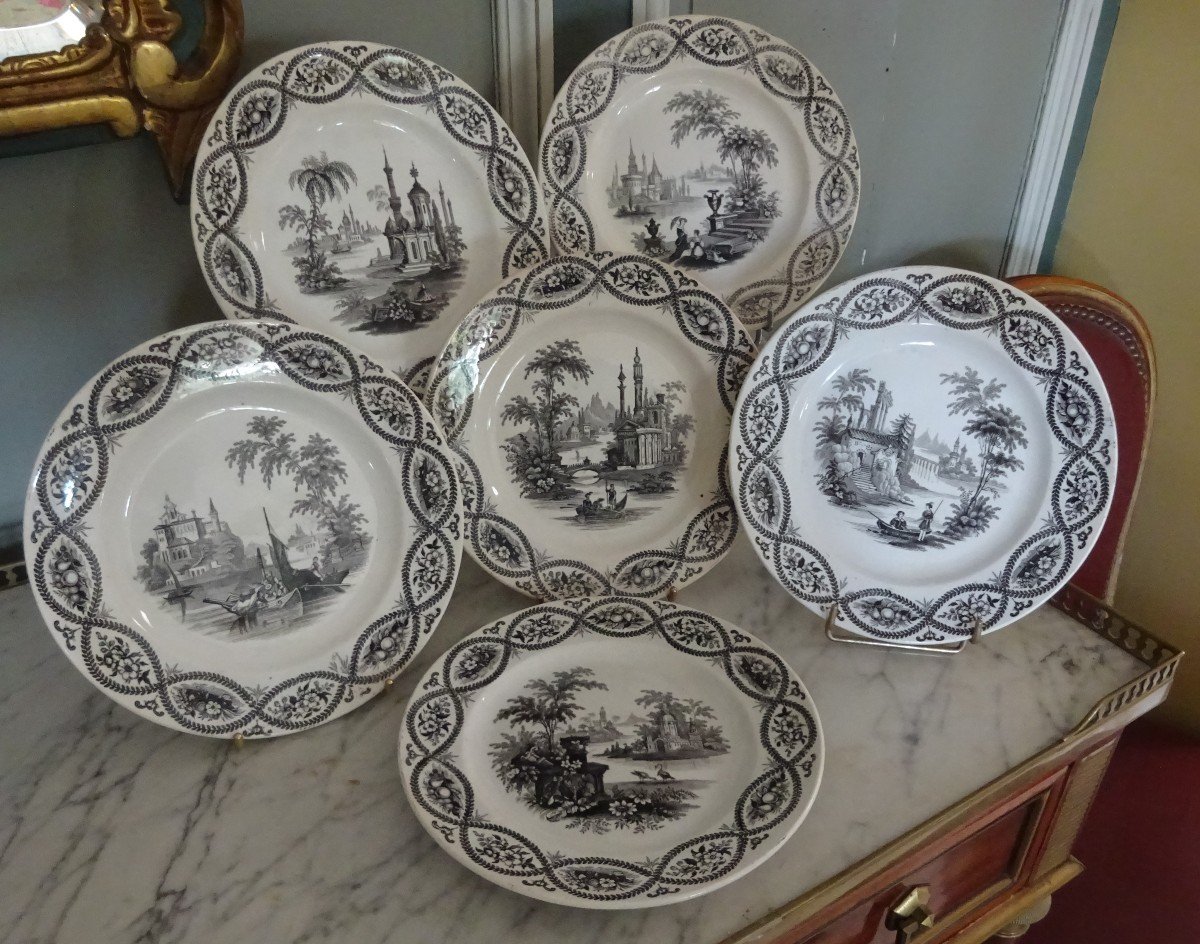 Suite De Six Assiettes à Dessert En Faience Fine De Bordeaux Milieu XIXème