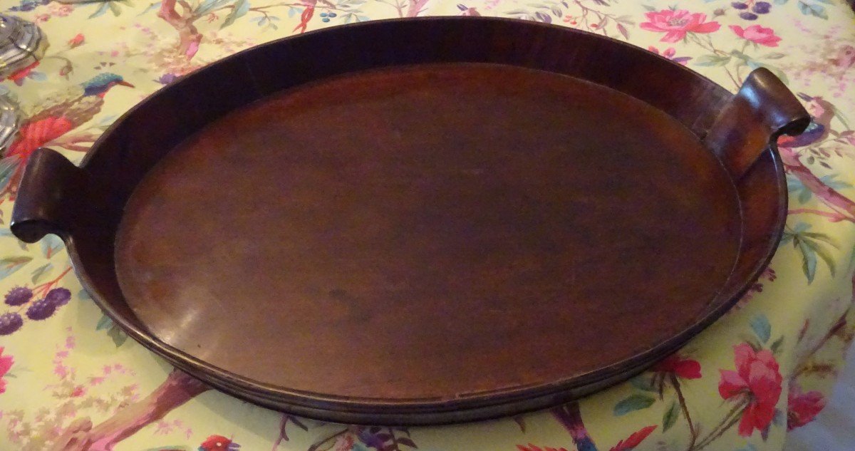 19th Century Oval Tray In Solid Mahogany-photo-3