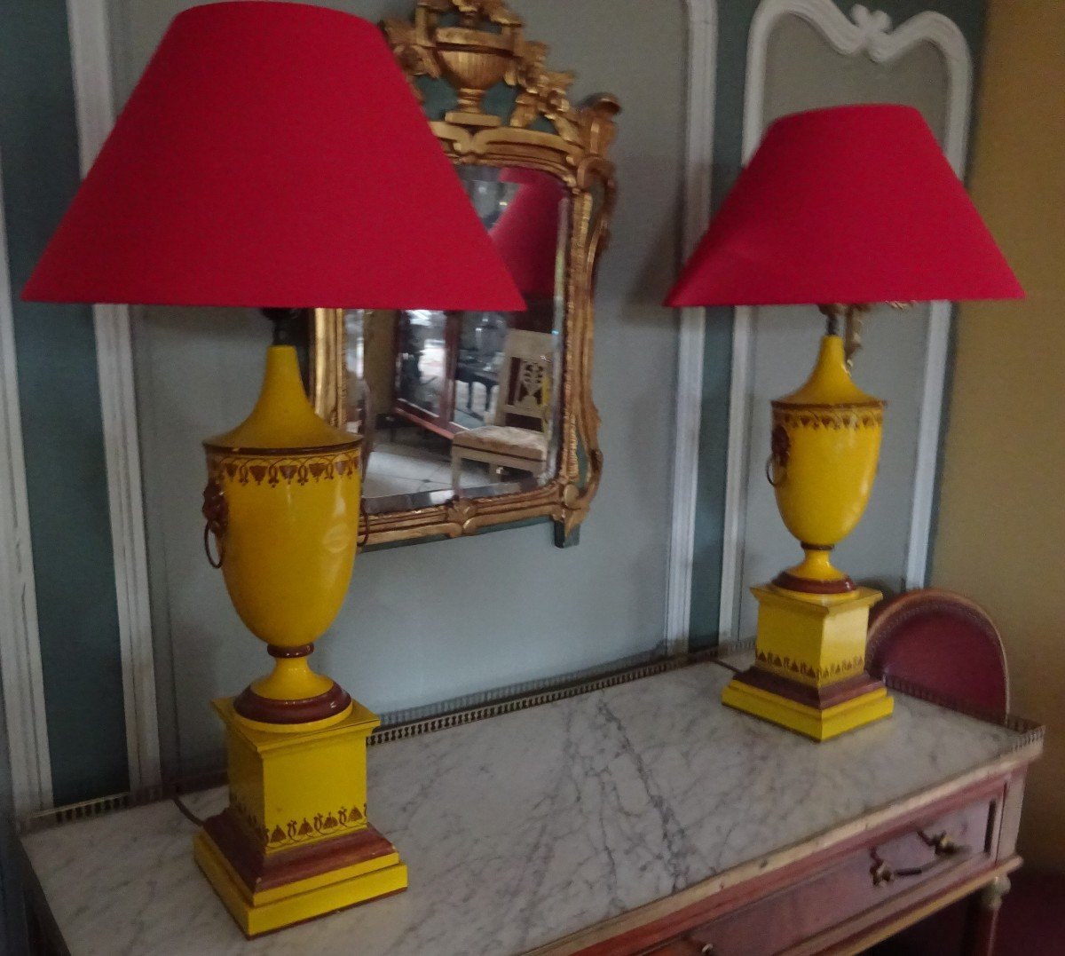 Paire De grandes Lampes De Style Empire En Métal Peint-photo-1