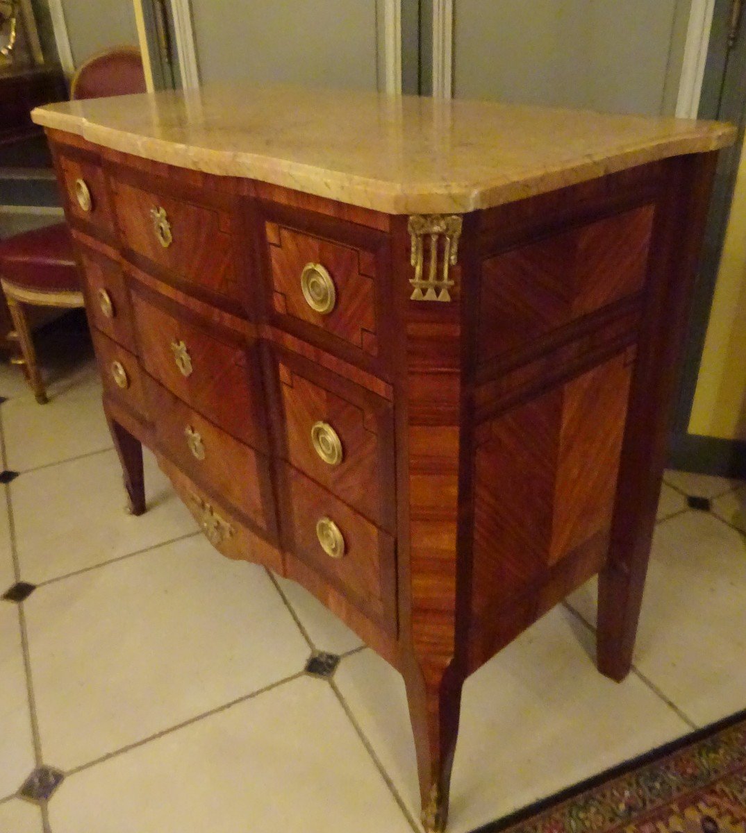 Transition Style Marquetry Chest Of Drawers-photo-4