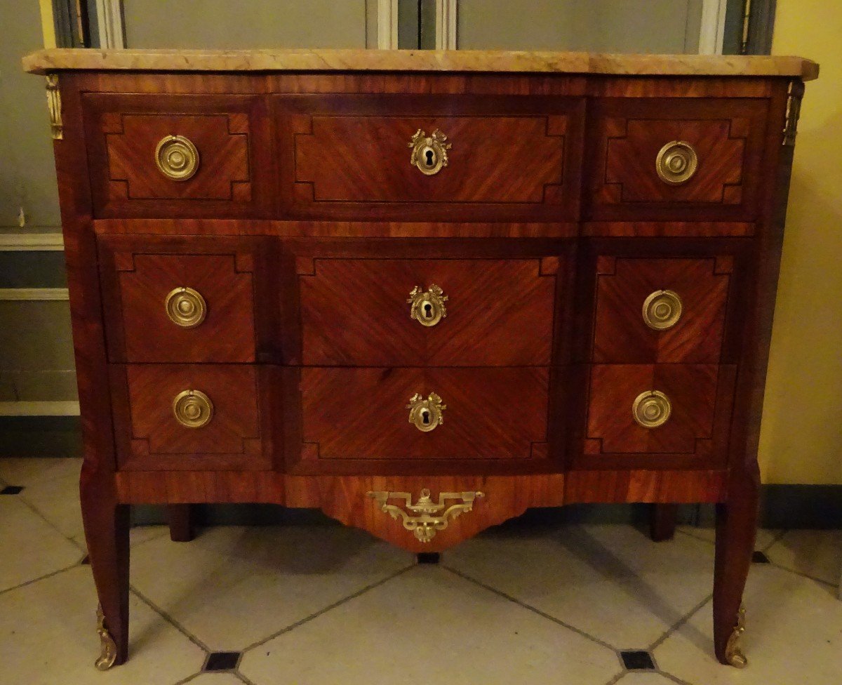 Transition Style Marquetry Chest Of Drawers