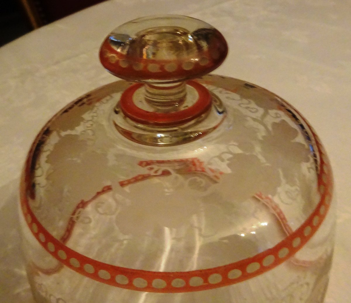 Small 19th Century Cheese Bell In Engraved Crystal-photo-3