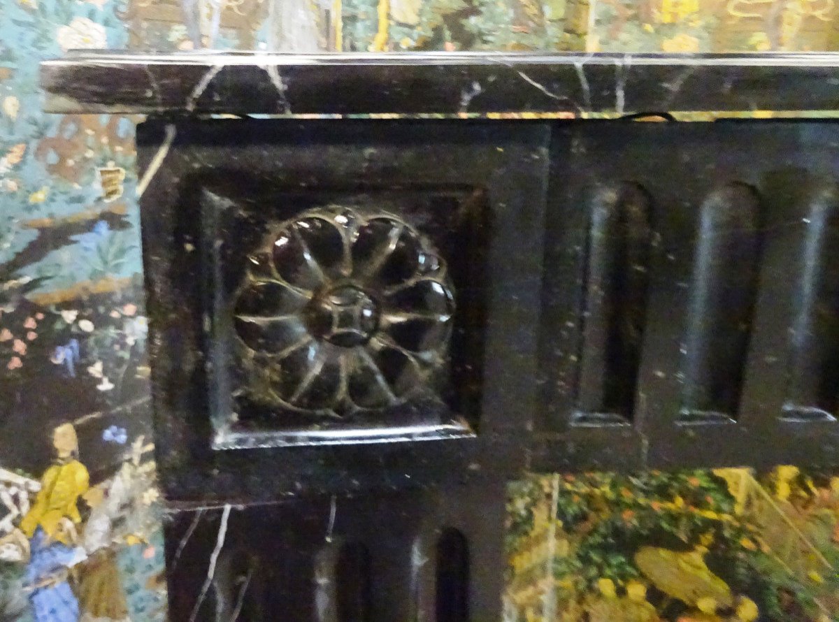 Small Louis XVI Period Fireplace In Veined Black Marble-photo-2