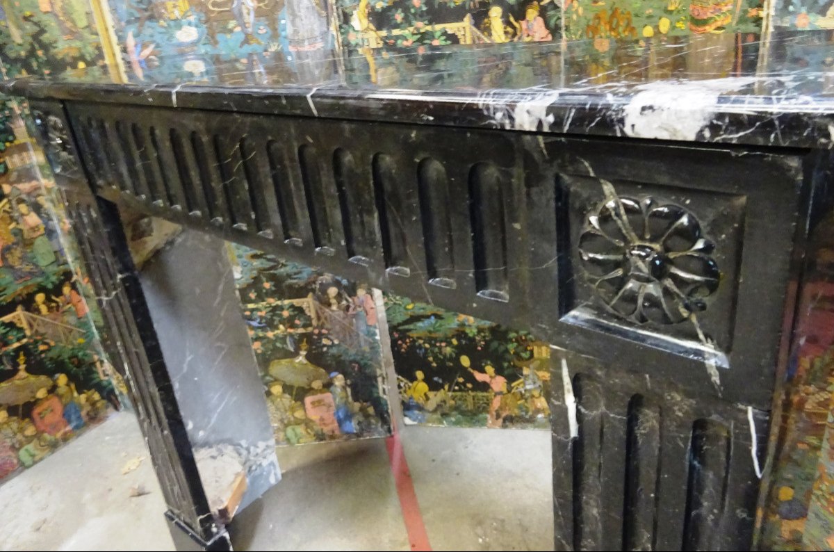 Small Louis XVI Period Fireplace In Veined Black Marble-photo-4