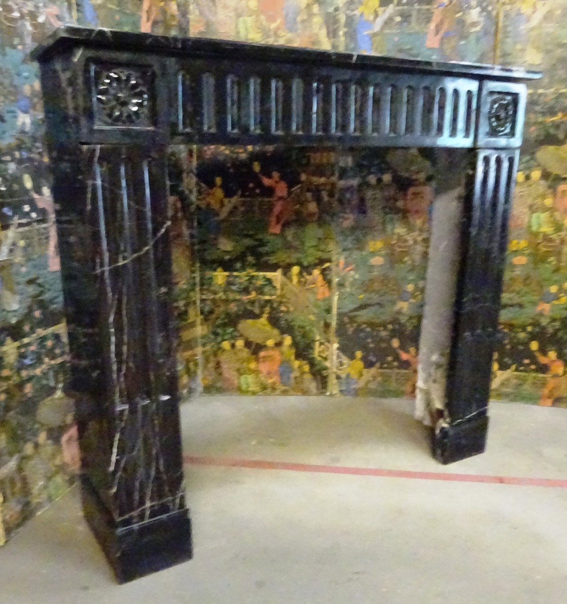 Small Louis XVI Period Fireplace In Veined Black Marble-photo-3