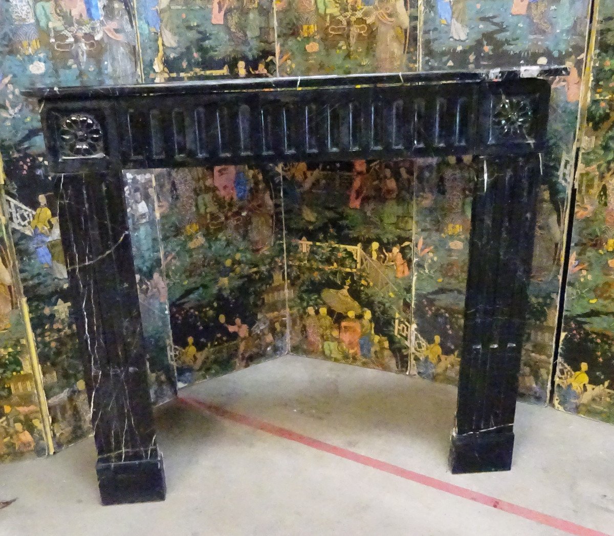 Small Louis XVI Period Fireplace In Veined Black Marble-photo-4