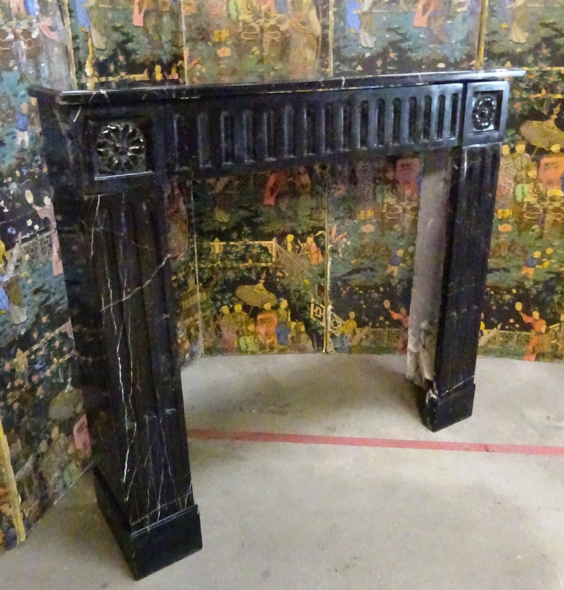 Small Louis XVI Period Fireplace In Veined Black Marble