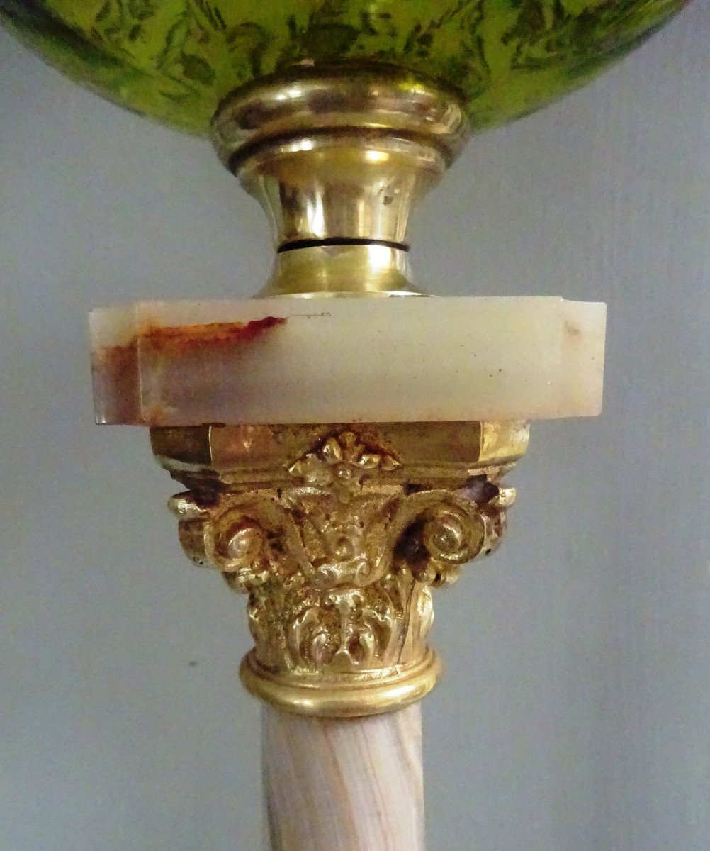 Large 19th Century Oil Lamp In Onyx And Bronze -photo-4