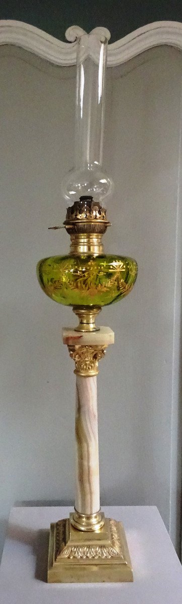 Large 19th Century Oil Lamp In Onyx And Bronze 