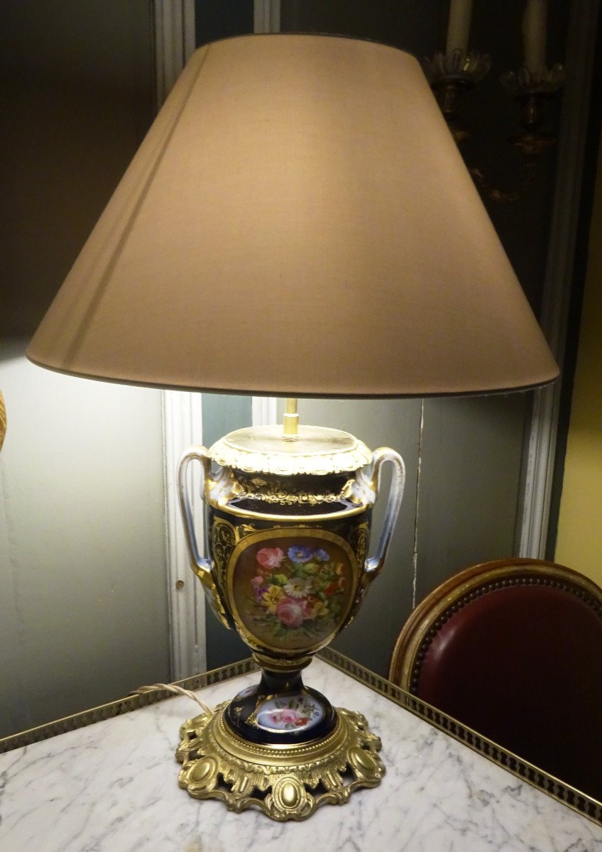 Vase En Porcelaine De Paris d'époque XIXème Monté En Lampe-photo-3