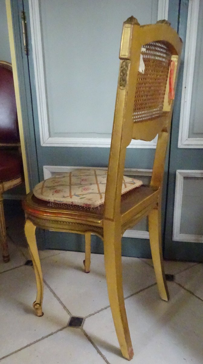 Gilded Wood And Cane Chair From The Late 19th Century-photo-3