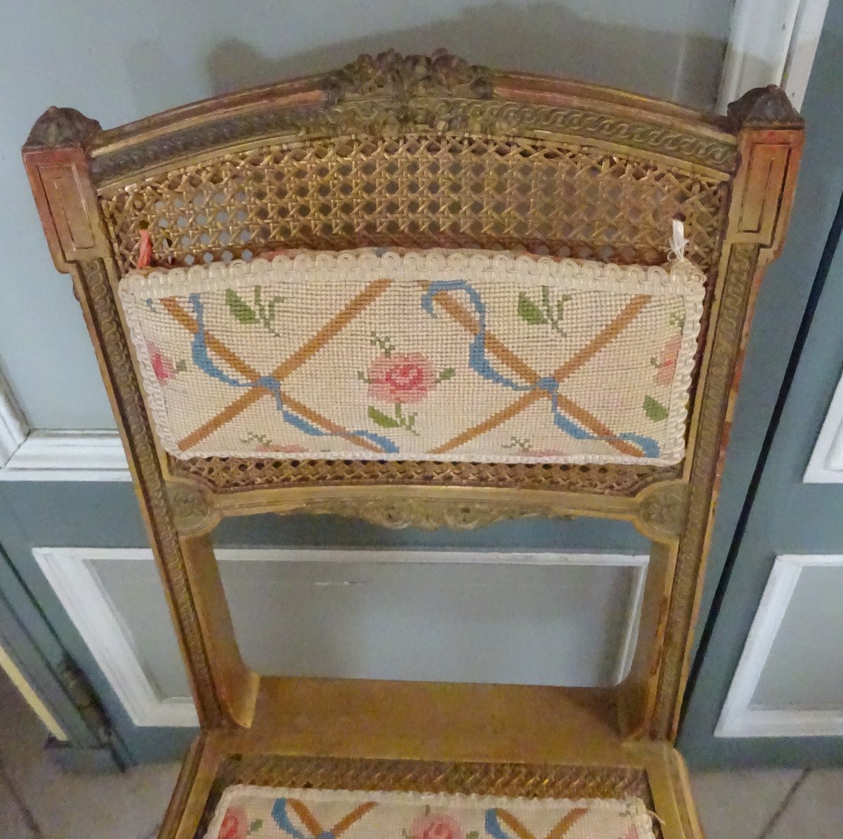 Gilded Wood And Cane Chair From The Late 19th Century-photo-2