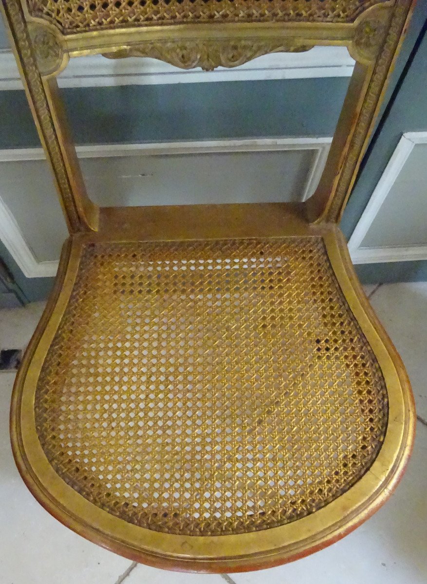 Gilded Wood And Cane Chair From The Late 19th Century-photo-4