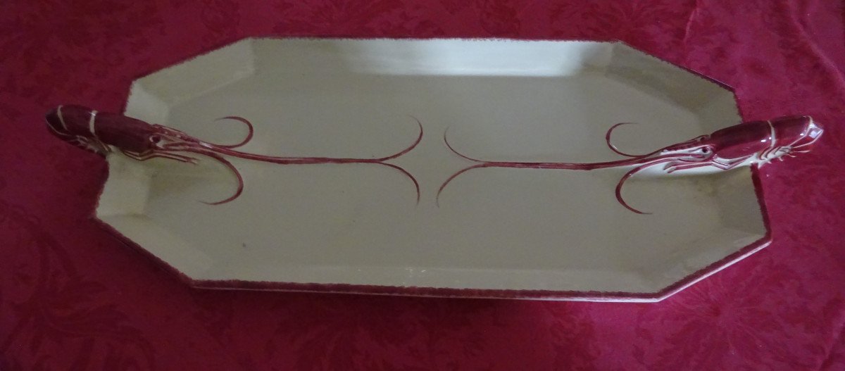 Large Rectangular Dish Decorated With Quimper Earthenware Shrimps