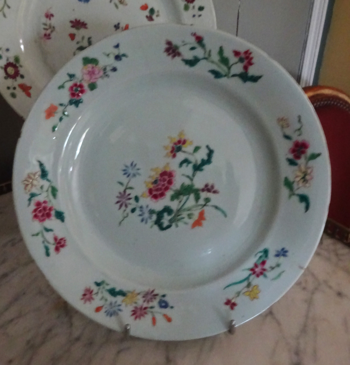 Réunion De Trois Assiettes En Compagnie Des Indes Chine XVIIIème-photo-4