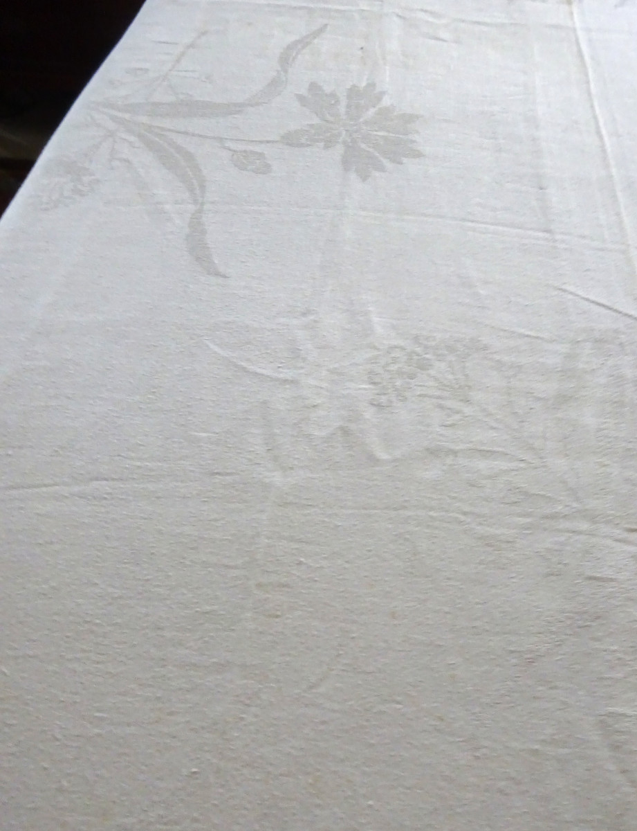 Large Rectangular Damask Tablecloth Art Nouveau Decor Late 19th Century-photo-3