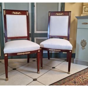 Pair Of Mahogany And Bronze Empire Style Chairs