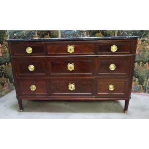 Louis XVI Period Chest Of Drawers, Ressaut Facade, Mahogany