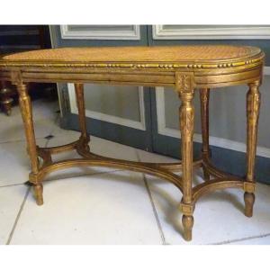 Louis XVI Style Cane Seated Piano Bench In Golden Wood