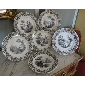 Suite De Six Assiettes à Dessert En Faience Fine De Bordeaux Milieu XIXème