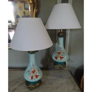 Paire De Lampes Napoléon III En Porcelaine décorée de fleurs