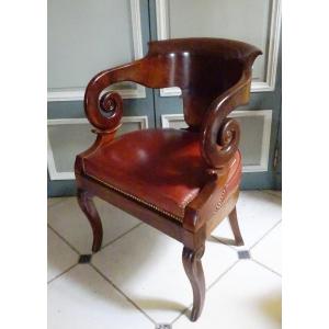 Fauteuil De Bureau d'époque Restauration En Acajou