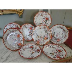 Suite De 8 Assiettes à Dessert En Porcelaine décorée Indochine Début XXème