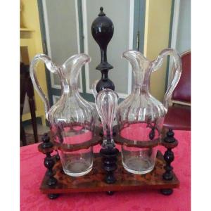 19th Century Oil And Vinegar Cruet, Wood And Crystal 