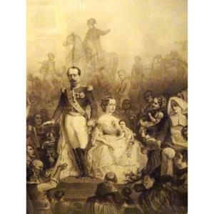 Large Framed Engraving Representing The Imperial Family From The Napoleon III Era