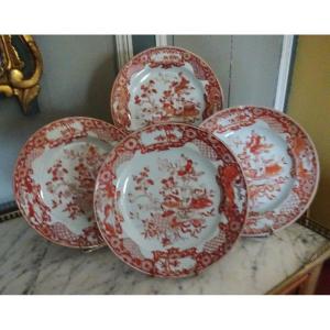 Suite De Quatres Assiettes Plates Chine XVIIIème