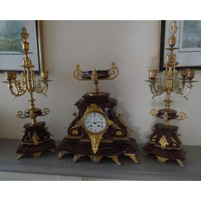 Important Clock And Its Candelabra From Napoleon III Period