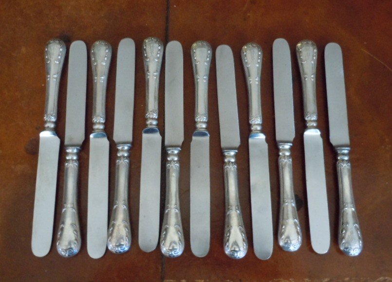 12 Dessert Knives In 800 Silver