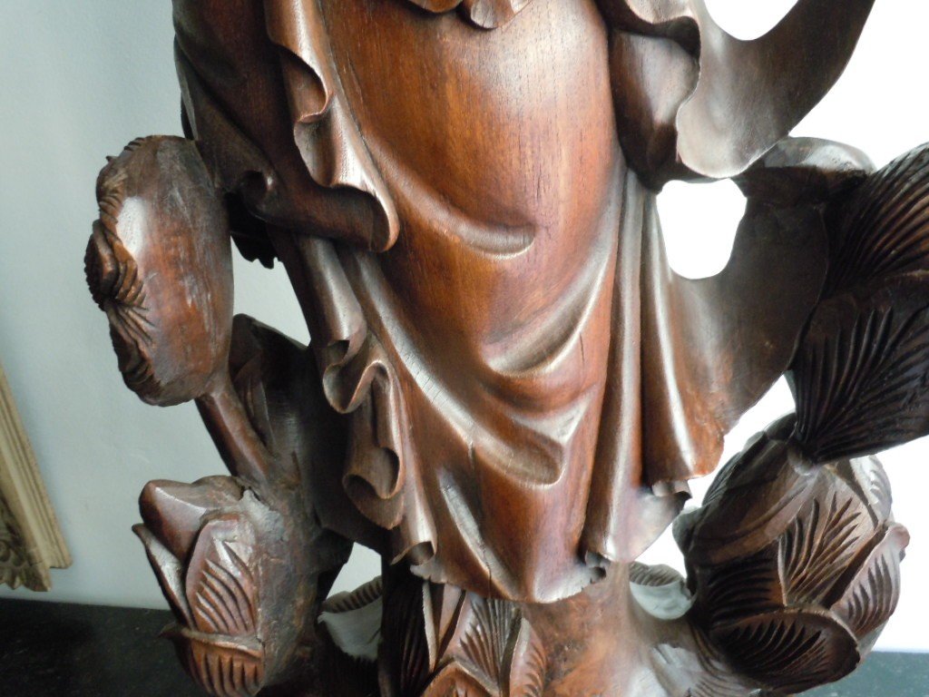 Guanyn Sculpture In Carved Wood-photo-4