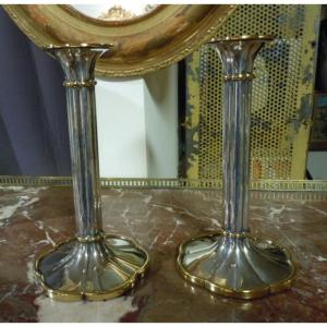 Pair Of Candlesticks In Sterling Silver