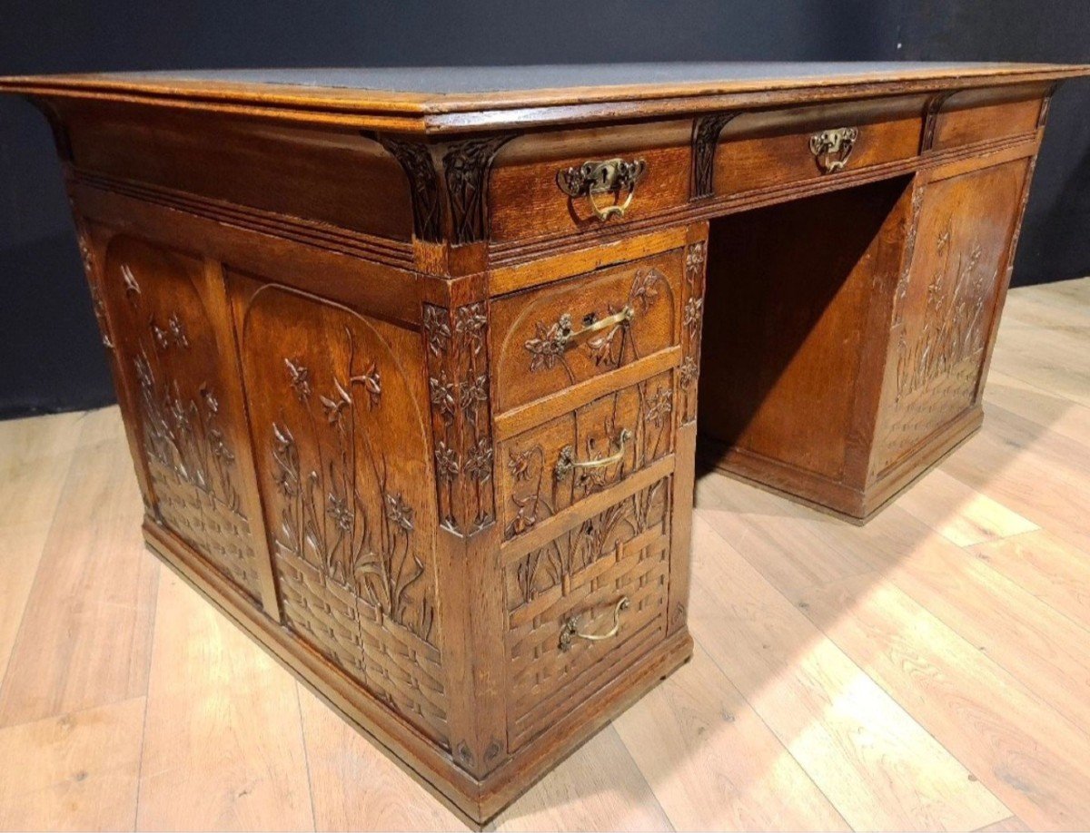 Double Sided Desk In Oak, Art Nouveau Period, Nancy School.-photo-2