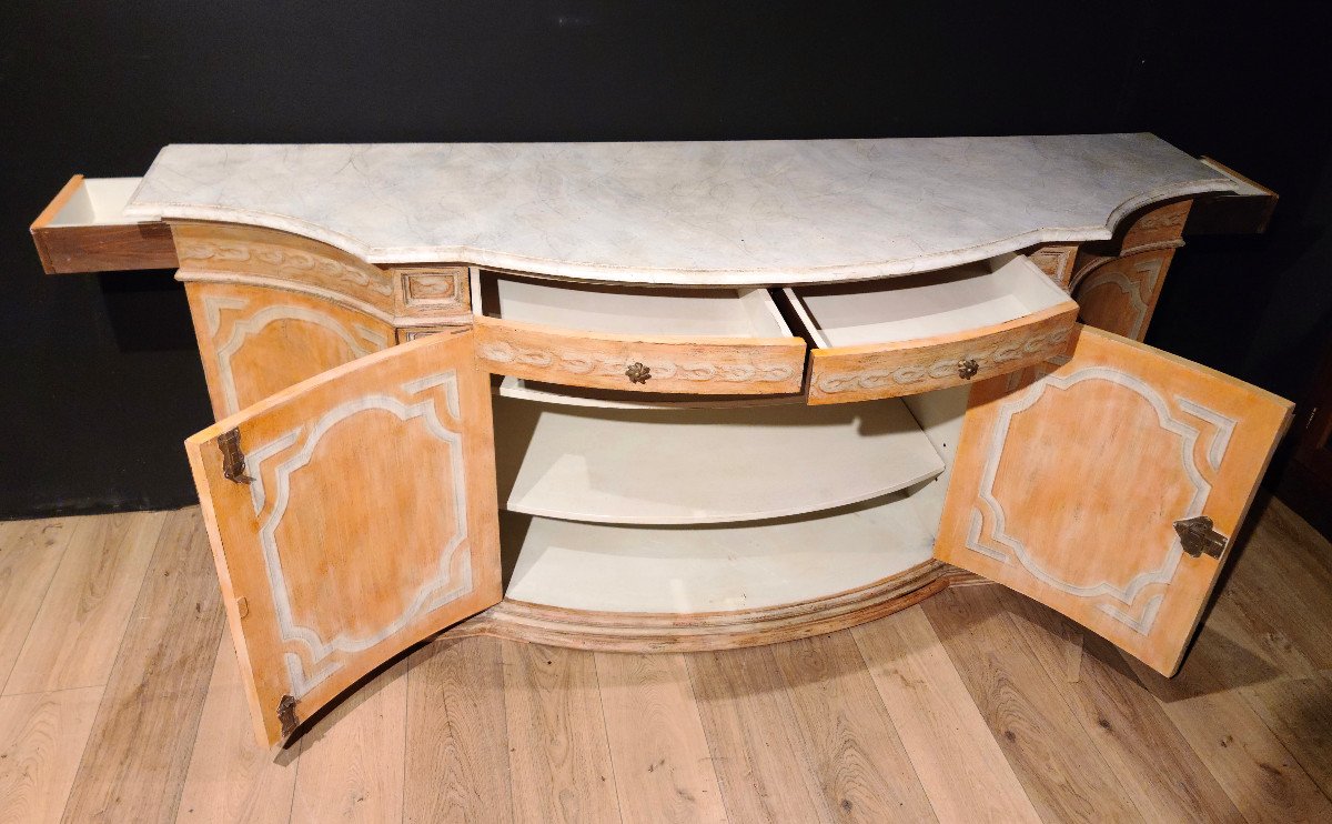 Woodwork Buffet In Painted Wood, Early Twentieth. (223cm)-photo-6