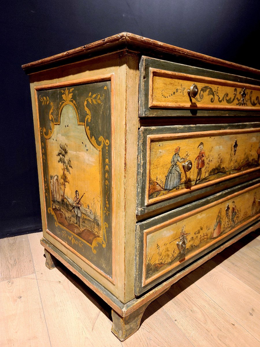 Painted Wooden Commode Decorated With Scenes Of Characters, 18th Century (116cm X 84cm X 60cm)-photo-2
