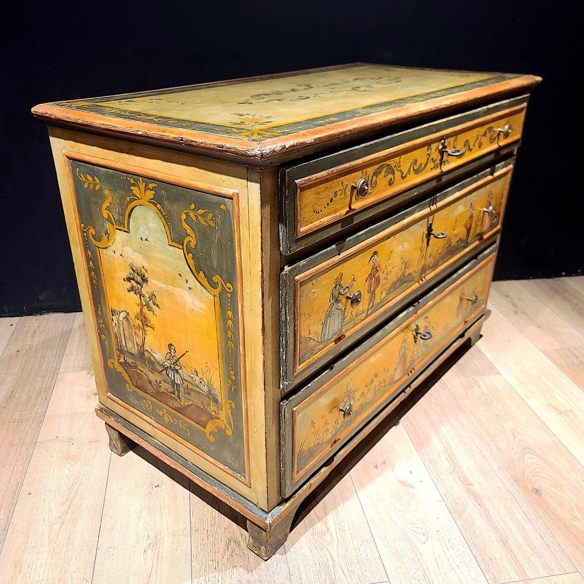 Painted Wooden Commode Decorated With Scenes Of Characters, 18th Century (116cm X 84cm X 60cm)-photo-7