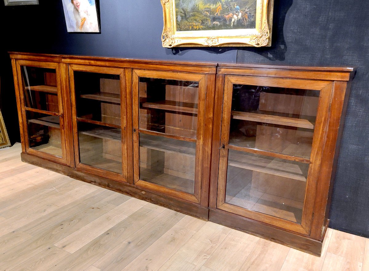 Low Bookcase In Walnut From The 19th Century. (328cm X 124cm)-photo-2