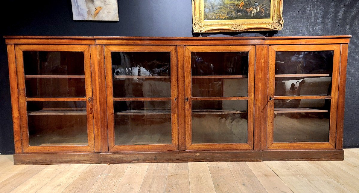 Low Bookcase In Walnut From The 19th Century. (328cm X 124cm)